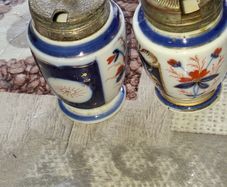 Antique Imari Hand Painted Mustard Pots, unmarked probably made in Japan Postage Available or Collection.