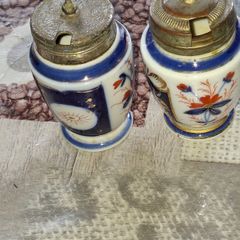 Antique Imari Hand Painted Mustard Pots, unmarked probably made in Japan Postage Available or Collection.