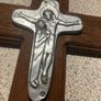 Vintage Crucifix Cross Handmade Antique - Jesus and Sorrowful Mother - Solid Metal on Solid Wood - Rare Find Image 4