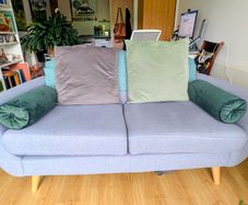 DFS grey fabric sofa - button back detail