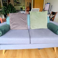 DFS grey fabric sofa - button back detail