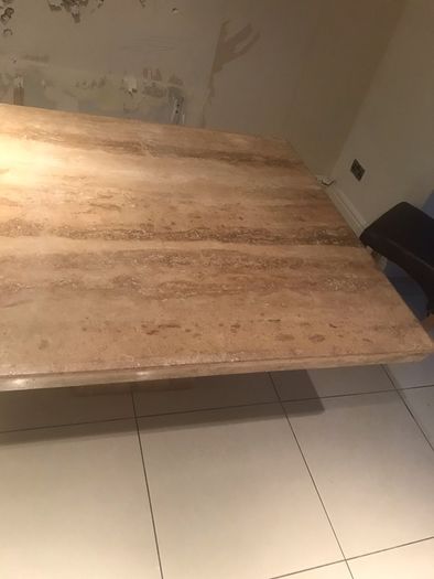 Solid granite table for sales as good as new cream and beige in colour and 6 chairs