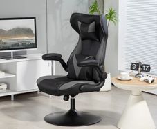 Gaming chair with rocking function, swivel chair, height-adjustable, padded seat, metal, 67 x 71 x 112 cm, Gray