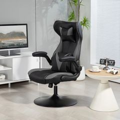 Gaming chair with rocking function, swivel chair, height-adjustable, padded seat, metal, 67 x 71 x 112 cm, Gray