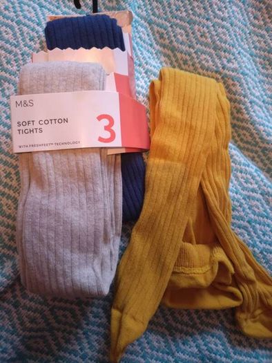 M&S soft cotton tights, 11-12 yrs, pack of 3