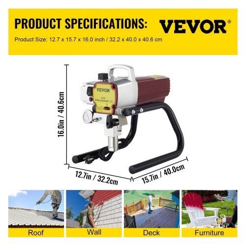 Airless Wall Paint Sprayer 1800W Electric Sprayer Gun Kit, 22Mpa Adjustable Spray Pressure with 15M Pipe for Wall & Ceiling/Wood & Metal Paint (FREE SHIPPING)