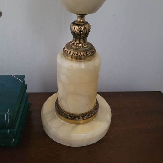 Mid-century pair of alabaster & brass table lamps