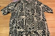 Vintage 100% Silk Pattern Shirt Black &amp; White Geometric