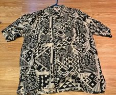 Vintage 100% Silk Pattern Shirt Black & White Geometric
