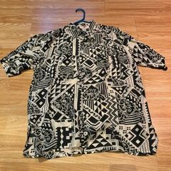 Vintage 100% Silk Pattern Shirt Black & White Geometric