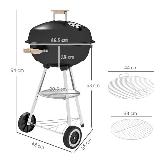 Kettle Charcoal Grill, Portable Round BBQ Smoker with Lid and Damper, Outdoor Garden Party Barbecue