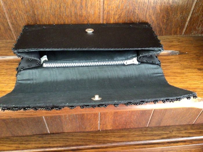 Vintage Black satin and beaded clutch bag