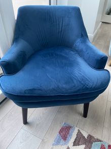 Blue Velvet Chair with matching Footstool