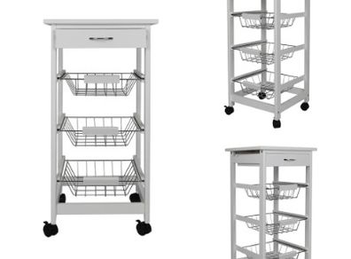 BRAND NEW Kitchen Trolley Cart Three-layer Dining Shelf Rack with Universal Wheel Basket Storage Drawers