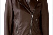 German brand Oui - Genuine Soft Nappa Leather Jacket - Dark Brown - DE 38 UK 12 - BNWT RRP 460