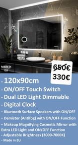 LED Bathroom Mirror Demister Dual LED Bluetooth Time