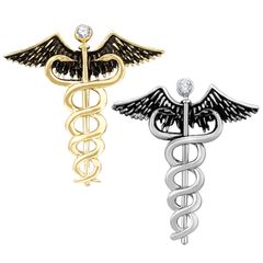 Combo of 2 Gold & Silver Caduceus Doctor's Brooch / Lapel Pin