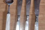 Late 1890' Antique Silver Plated &amp; Mother of Pearl Jam Spoon and Butter Knives