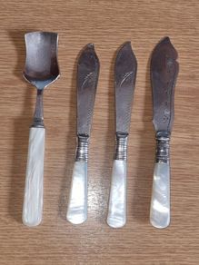 Late 1890' Antique Silver Plated & Mother of Pearl Jam Spoon and Butter Knives