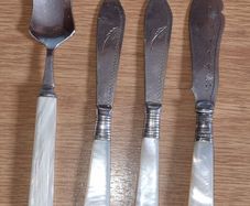 Late 1890' Antique Silver Plated & Mother of Pearl Jam Spoon and Butter Knives