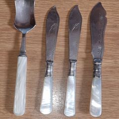 Late 1890' Antique Silver Plated & Mother of Pearl Jam Spoon and Butter Knives