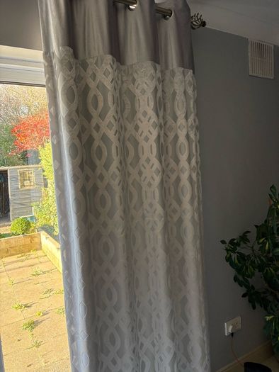 2 x Elegant Grey & Silver Eyelet Curtains