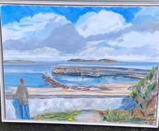 Picture oil on canvas of a harbour scene well done looks stunning unsigned