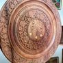 Beautiful vintage hand-carved wooden tray featuring an intricate floral border and a decorative brass inlay geometric star motif in the centre. The craftsmanship is detailed and very tactile, giving this piece a rich, warm character. The tray is solid and Image 7
