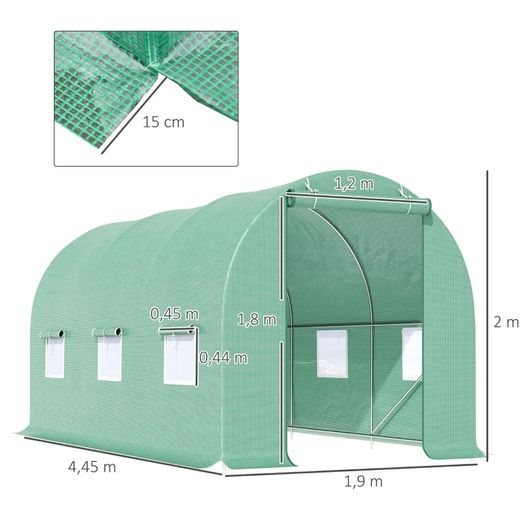4.5 x 2 x 2m Polytunnel Greenhouse Outdoor Portable Walk-In Greenhouse with Windows