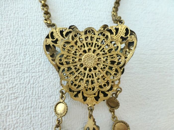 1930s Art Deco Vintage Victorian Art Nouveau Brass Necklace