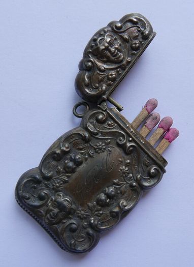 RARE!! Antique Sterling Silver Engraved Matchbox Pendent MATCH SAFE Vesta Case - Late 1800s