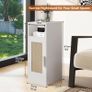 Slim Bedside Table Set of 2, Rattan Nightstand with Open Compartments and Cupboard for Small Spaces, Small Narrow Side End Table for Bedroom Living Room, White Image 3