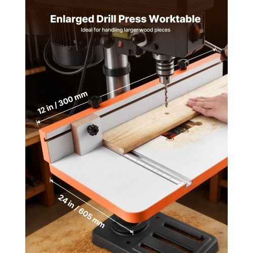 Drill Press Table, 605 x 300 mm, Worktable with an Adjustable Fence and Stop Block, Highly Compatible T-Slots, MDF Tabletop, Built-In Scale, Support Multiple Clamps and Vises, for Drill Presses