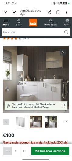 Veleka Gloss White Double Bathroom Cabinet with Mirrored door (H)540mm (W)550mm  B&Q