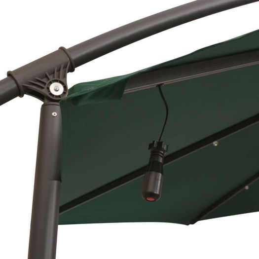 Hanging Parasol with LED Lighting 300 cm Green Metal Pole