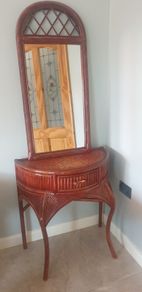 Half moon bamboo/cane style Hall table and mirror