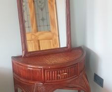 Half moon bamboo/cane style Hall table and mirror