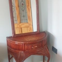 Half moon bamboo/cane style Hall table and mirror