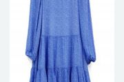 Second Female Blue Boho Tiered Smock Dress Long Sleeve Minimalist