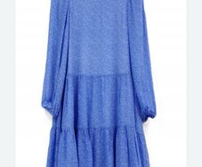 Second Female Blue Boho Tiered Smock Dress Long Sleeve Minimalist