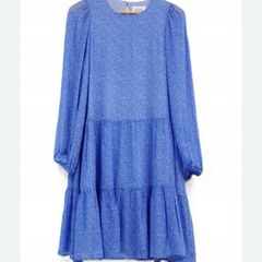 Second Female Blue Boho Tiered Smock Dress Long Sleeve Minimalist