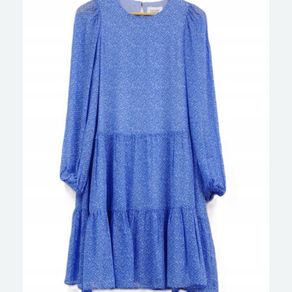 Second Female Blue Boho Tiered Smock Dress Long Sleeve Minimalist