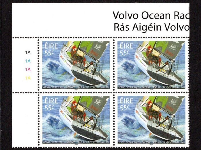 2009 Ireland Sailing Ships Volvo Ocean Race Commemorative Stamp Plate Block 1A1A1A1A Mint Never Hinged (MNH)