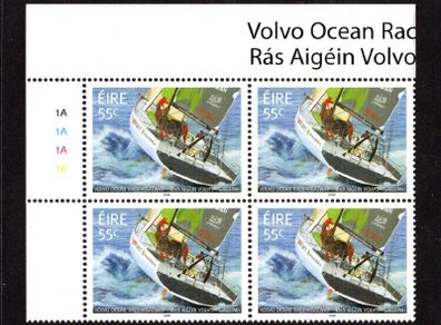 2009 Ireland Sailing Ships Volvo Ocean Race Commemorative Stamp Plate Block 1A1A1A1A Mint Never Hinged (MNH)