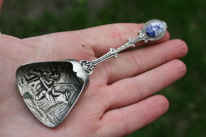Dutch Silver Souvenir Spoon Shovel With Windmill On Handle Holland 4,5 Long