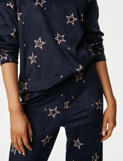 M&S COLLECTION Fleece Star Print Pyjama Set Size M!