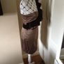 Beautiful one shoulder tan dress with black velvet ruffle on shoulder Image 3