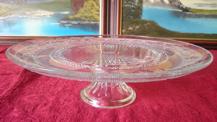 Vintage Cut Glass Art Deco Footed Cake Stand