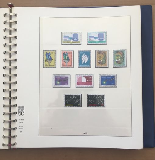 1951-1980s United Nations Stamp Collection Mint Never Hinged (MNH) in Lindner Pages housed in album (60 images showing contents)