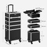Cosmetic Case, Professional Makeup Case, 4-in-1 Vanity Case for Travel, Large Trolley for Hairdressers, Lockable, with 360 Rotating Universal Wheels, Black Image 3